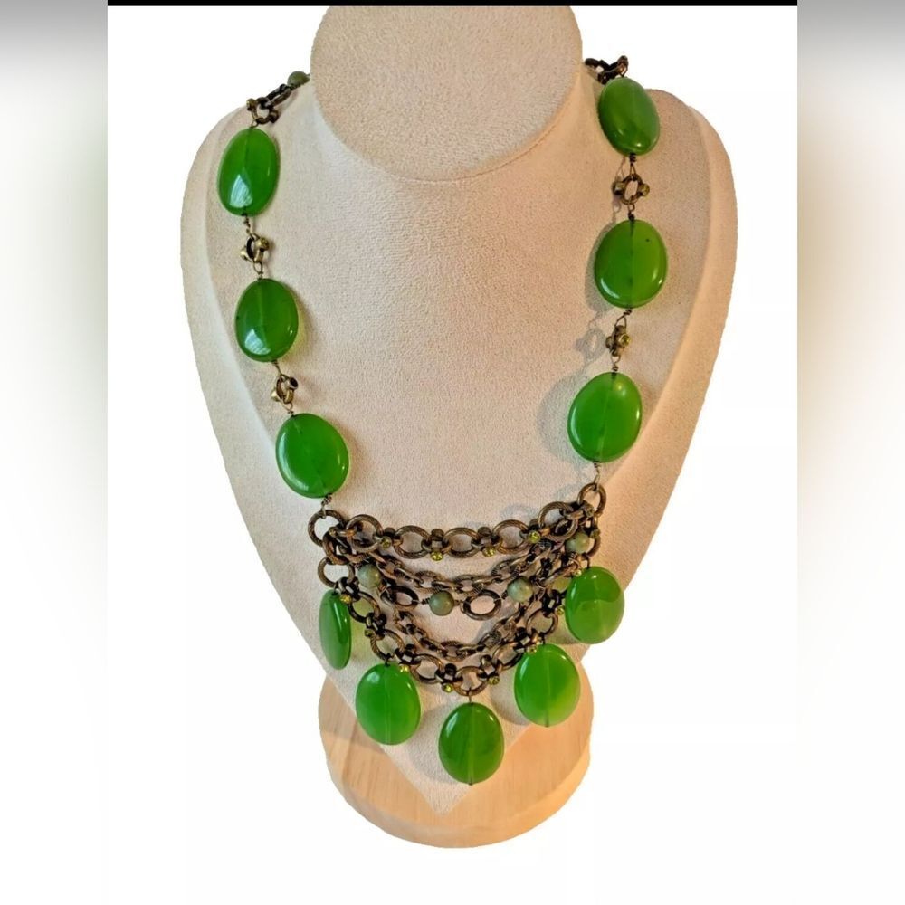 Signed Kiam Family Lia Sophia Vintage Glass Statement Necklace w Rhinestonesz 27